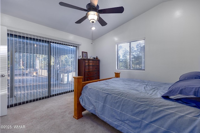 7125 Elk Trl, Show Low, AZ 85901 - carpeted bedroom with lofted ceiling, access to outside, and ceiling fan
