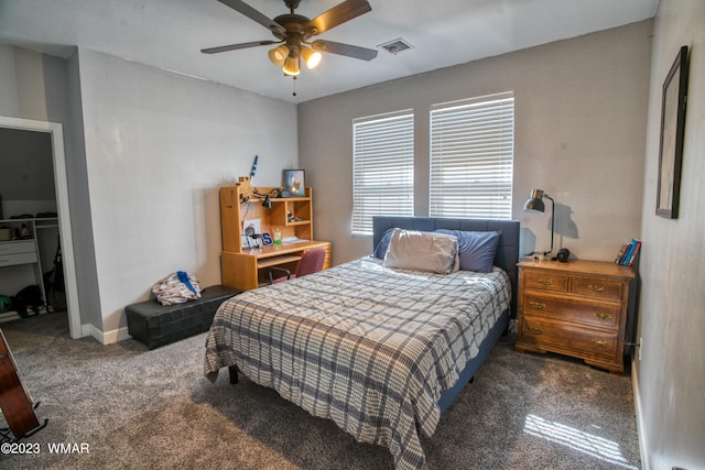 bedroom featuring carpet floors and a ceiling fan