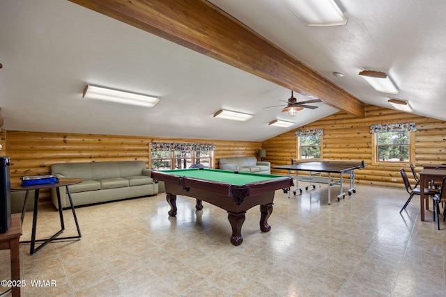 2 Acr 1027, Greer, AZ 85927 - rec room with log walls, ceiling fan, and billiards table