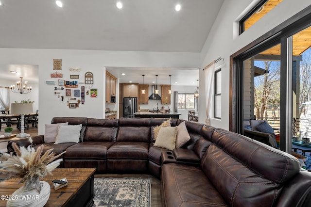 2872 Penny Ln, Lakeside, AZ 85929 - living area featuring a chandelier, recessed lighting, and wood finished floors