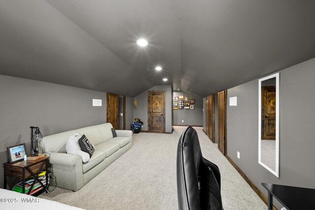 2872 Penny Ln, Lakeside, AZ 85929 - cinema room featuring carpet floors, lofted ceiling, recessed lighting, and baseboards