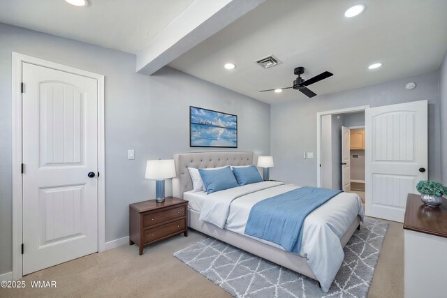 261 S 5th Pl, Show Low, AZ 85901 - carpeted bedroom with recessed lighting, beam ceiling, and ceiling fan