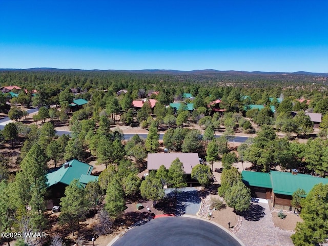 aerial view featuring a mountain view and a forest view