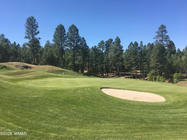 view of home's community featuring a lawn and view of golf course