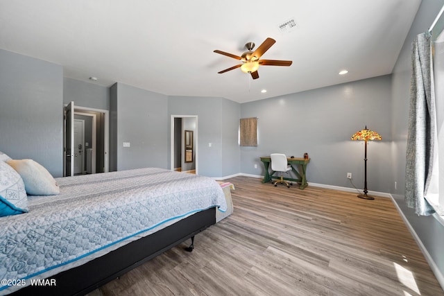289 N Divot Dr, Eagar, AZ 85925 - bedroom featuring wood finished floors, recessed lighting, and a ceiling fan