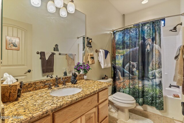 1430 E Pine Oaks Dr, Show Low, AZ 85901 - full bathroom featuring vanity, shower / bath combo with shower curtain, and tile patterned floors