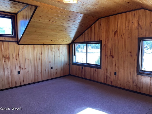 bonus room featuring dark carpet, vaulted ceiling, and a wealth of natural light