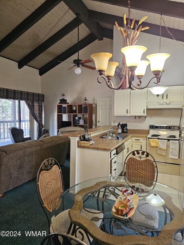 2844 Park Cir Unit 36A, Pinetop, AZ 85935 - dining area with high vaulted ceiling, beam ceiling, and wooden ceiling