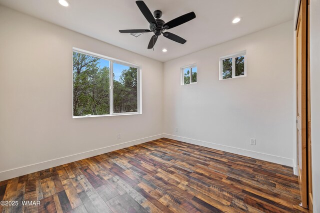 2759 Panther Cir, Overgaard, AZ 85933 - spare room with baseboards, recessed lighting, dark wood-style floors, and ceiling fan