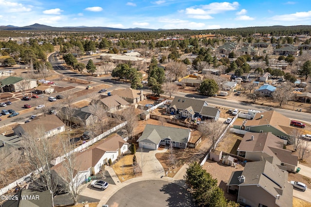 drone / aerial view featuring a mountain view and a residential view