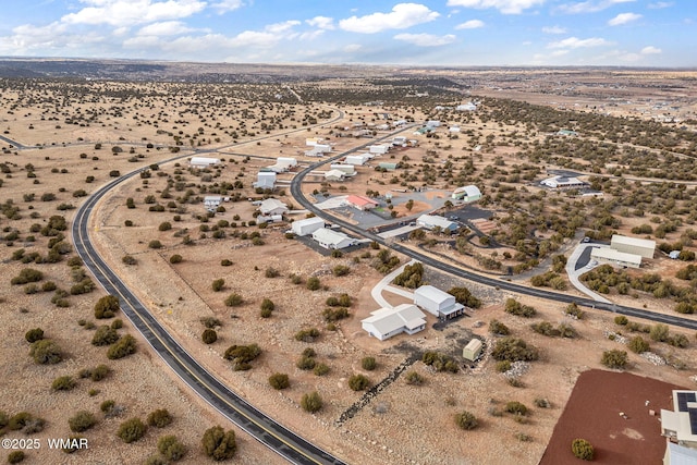 drone / aerial view featuring a desert view