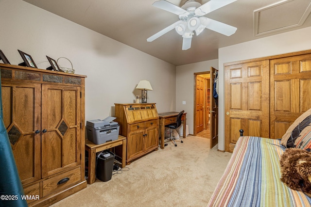 1761 N Bison Ct, Show Low, AZ 85901 - bedroom with light carpet, attic access, ceiling fan, and a closet