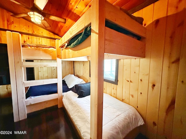 3403 Top View Rd, Overgaard, AZ 85933 - bedroom with vaulted ceiling, wooden walls, wood finished floors, and wooden ceiling