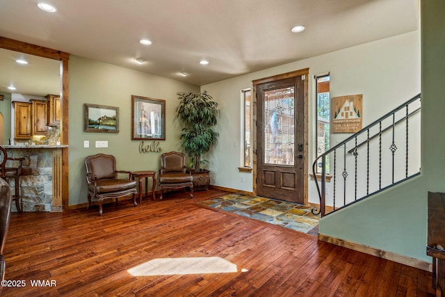 4040 W Ninebark Ln, Show Low, AZ 85901 - entryway with hardwood / wood-style floors, recessed lighting, and stairs