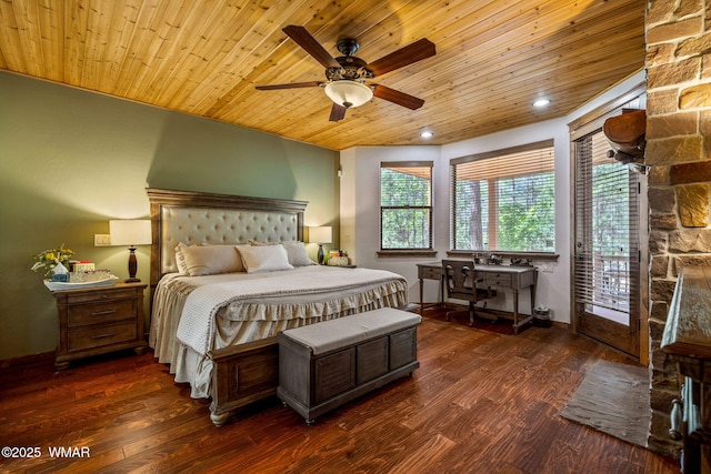 4040 W Ninebark Ln, Show Low, AZ 85901 - bedroom featuring wooden ceiling, wood finished floors, recessed lighting, and ceiling fan