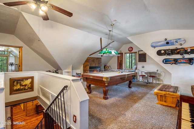 2444 S Jan Ln, Pinetop, AZ 85935 - rec room featuring a ceiling fan, lofted ceiling, and billiards table