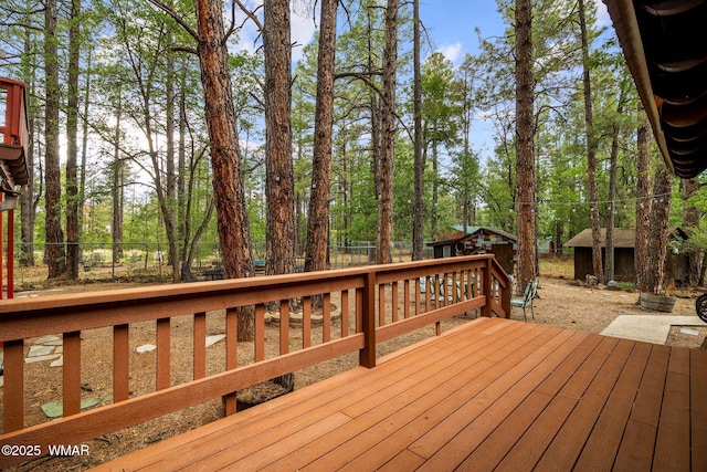 2444 S Jan Ln, Pinetop, AZ 85935 - deck with a shed and view of scattered trees
