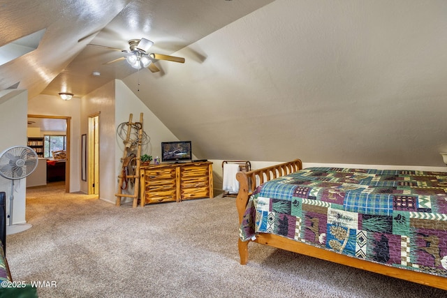 2444 S Jan Ln, Pinetop, AZ 85935 - bedroom with carpet floors, lofted ceiling, and a ceiling fan