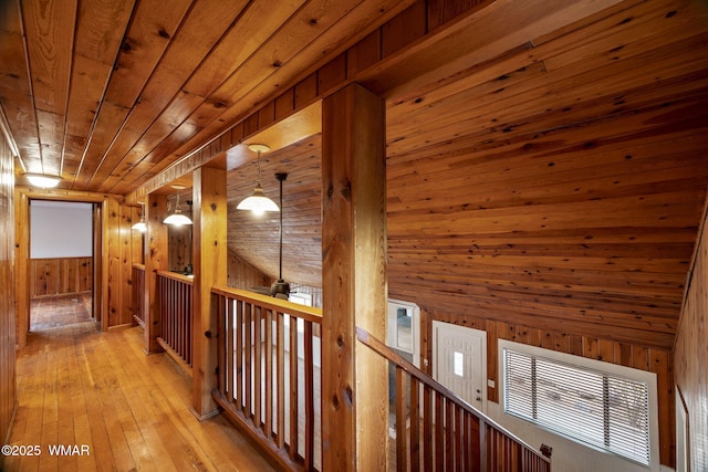 3510 Sunset Ln, Lakeside, AZ 85929 - hallway featuring wood ceiling, wooden walls, and wood-type flooring