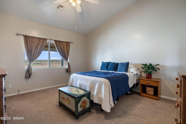 2740 E Walnut Dr, Taylor, AZ 85939 - carpeted bedroom featuring lofted ceiling, baseboards, and a ceiling fan
