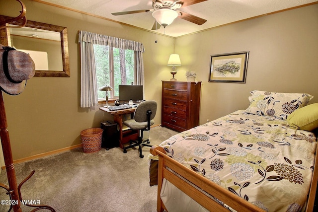 2413 Lupine Cir, Pinetop, AZ 85935 - bedroom with light colored carpet, baseboards, a ceiling fan, and an office area