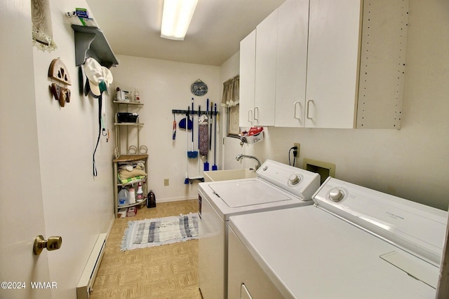 2413 Lupine Cir, Pinetop, AZ 85935 - laundry room with cabinet space, a baseboard heating unit, independent washer and dryer, and baseboards