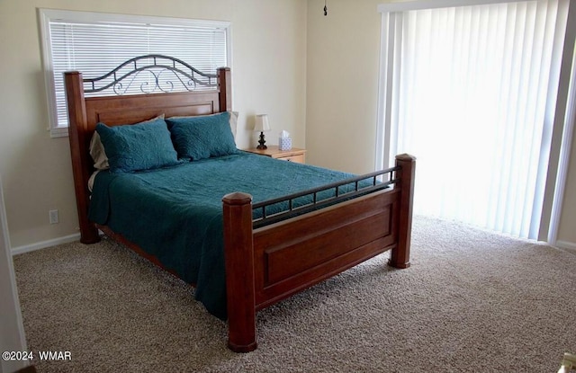 carpeted bedroom with multiple windows and baseboards