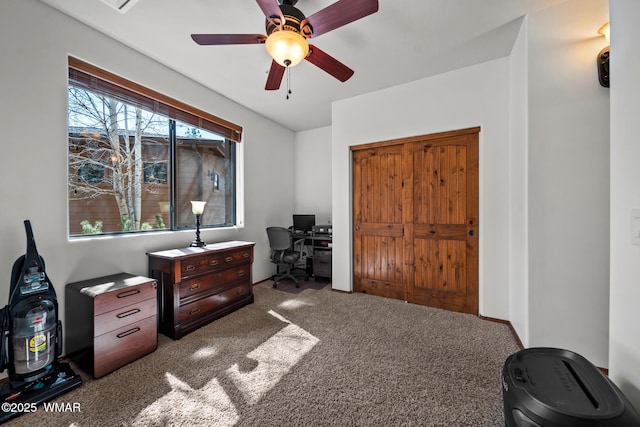 interior space featuring a closet and ceiling fan