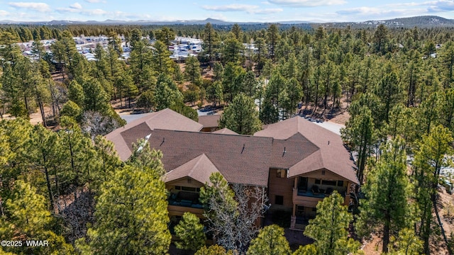 bird's eye view with a mountain view and a forest view