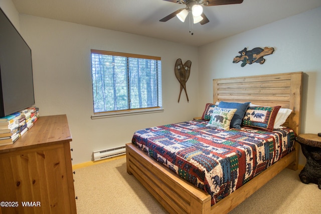 6970 Palomino Dr, Pinetop, AZ 85935 - bedroom with baseboards, carpet flooring, ceiling fan, and baseboard heating