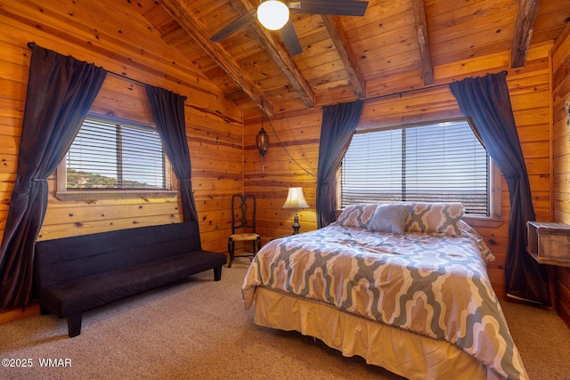 4269 Rock Rd, Snowflake, AZ 85937 - bedroom featuring wooden ceiling, light colored carpet, and wooden walls