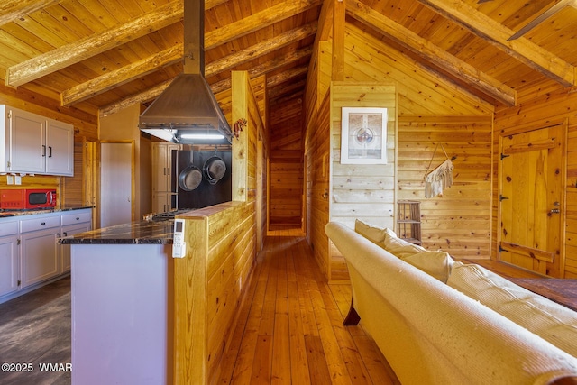 4269 Rock Rd, Snowflake, AZ 85937 - hallway featuring wood ceiling, wood walls, and dark wood finished floors