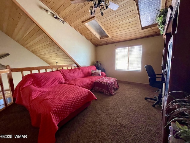 183 N Becker Lake Rd, Springerville, AZ 85938 - bedroom featuring wooden ceiling, vaulted ceiling, and carpet floors
