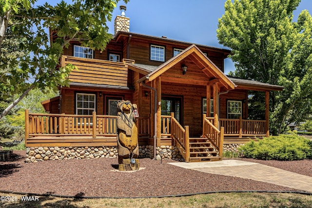 1415 N Lake View Cir, Lakeside, AZ 85929 - view of front of house with covered porch and a chimney