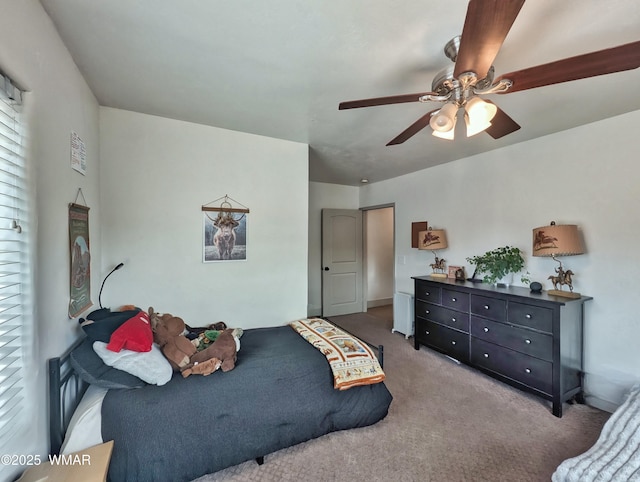 bedroom featuring carpet flooring and ceiling fan