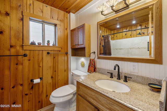 1919 Daggs St, Show Low, AZ 85901 - full bathroom with vanity, wooden ceiling, wood walls, and curtained shower