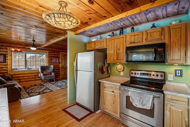 1919 Daggs St, Show Low, AZ 85901 - kitchen featuring stainless steel appliances, wood ceiling, log walls, light countertops, and light wood finished floors