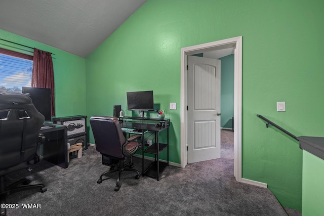 242 E Pinecrest Dr, Pinetop, AZ 85935 - home office featuring lofted ceiling, carpet floors, and baseboards