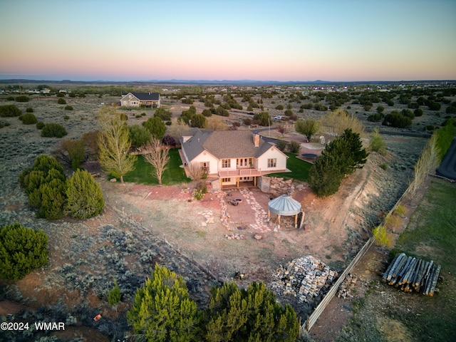 view of aerial view at dusk