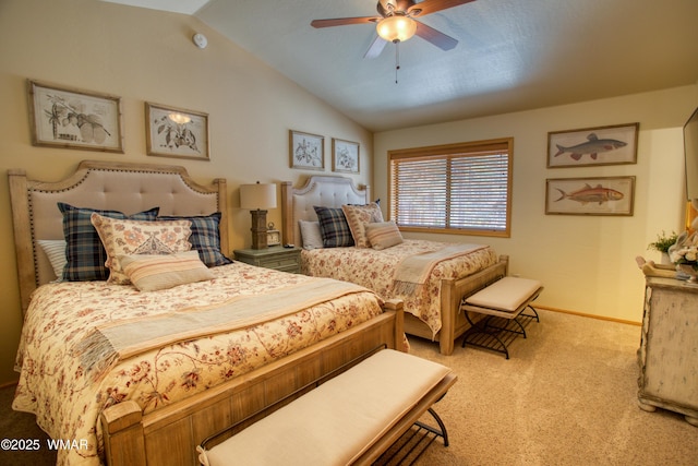 2841 Ponderosa Pkwy, Pinetop, AZ 85935 - carpeted bedroom with vaulted ceiling, baseboards, and ceiling fan