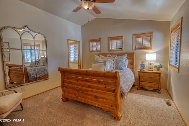 2841 Ponderosa Pkwy, Pinetop, AZ 85935 - carpeted bedroom with lofted ceiling, baseboards, and ceiling fan