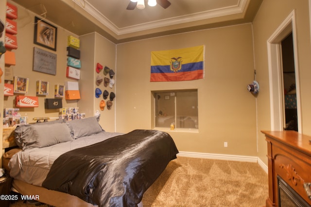 7444 Caldwell Canyon Rd, Snowflake, AZ 85937 - bedroom featuring carpet, ornamental molding, baseboards, and a ceiling fan