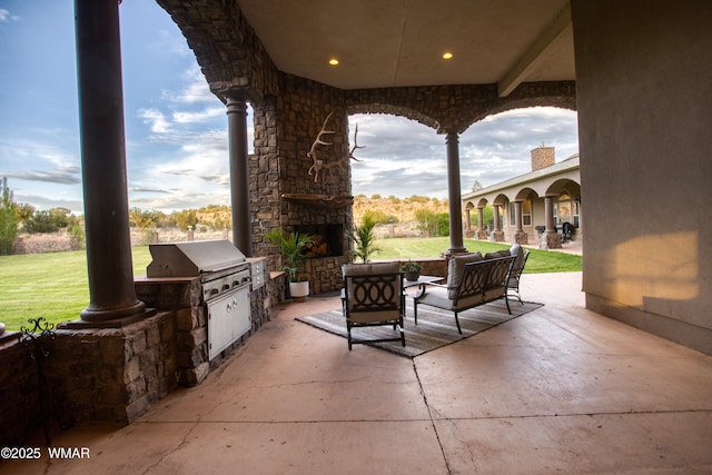 7444 Caldwell Canyon Rd, Snowflake, AZ 85937 - view of patio featuring an outdoor stone fireplace