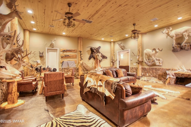 7444 Caldwell Canyon Rd, Snowflake, AZ 85937 - living room with ceiling fan, recessed lighting, and wooden ceiling
