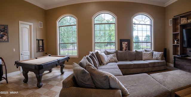 7444 Caldwell Canyon Rd, Snowflake, AZ 85937 - recreation room with healthy amount of natural light, baseboards, pool table, and crown molding