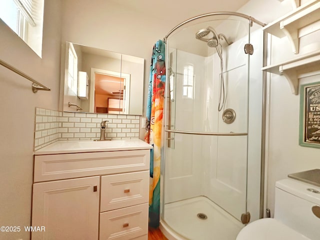 2872 Mustang Trl, Overgaard, AZ 85933 - bathroom with a stall shower, tasteful backsplash, and vanity