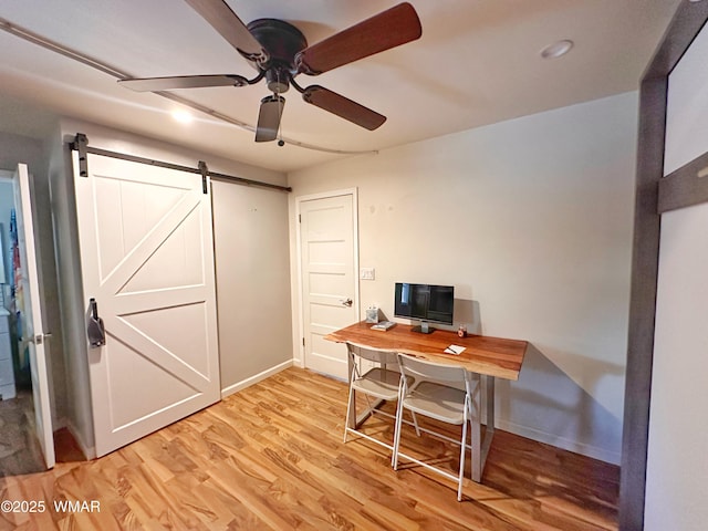 2872 Mustang Trl, Overgaard, AZ 85933 - home office featuring light wood-style floors, ceiling fan, a barn door, and recessed lighting