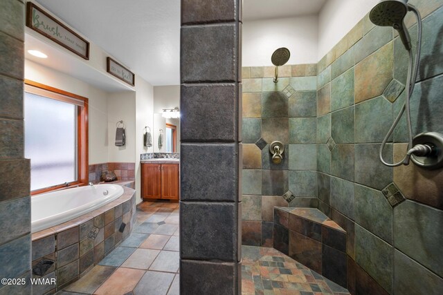 1610 S Canyon Ridge Trl, Show Low, AZ 85901 - bathroom featuring tiled shower, a garden tub, and vanity