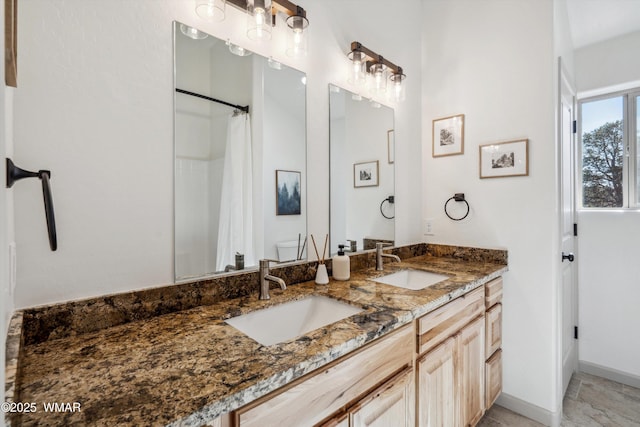 3457 Carefree Rd, Heber, AZ 85928 - full bathroom with double vanity and curtained shower
