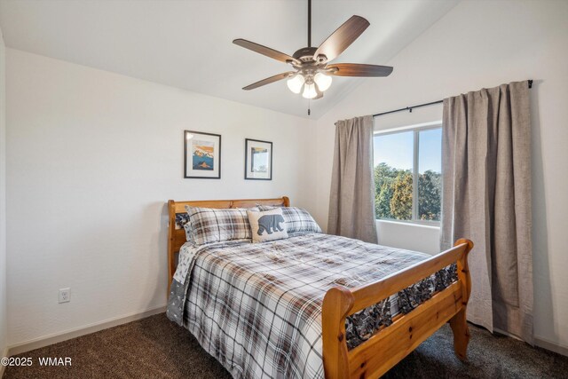 3457 Carefree Rd, Heber, AZ 85928 - bedroom with carpet flooring, vaulted ceiling, and a ceiling fan